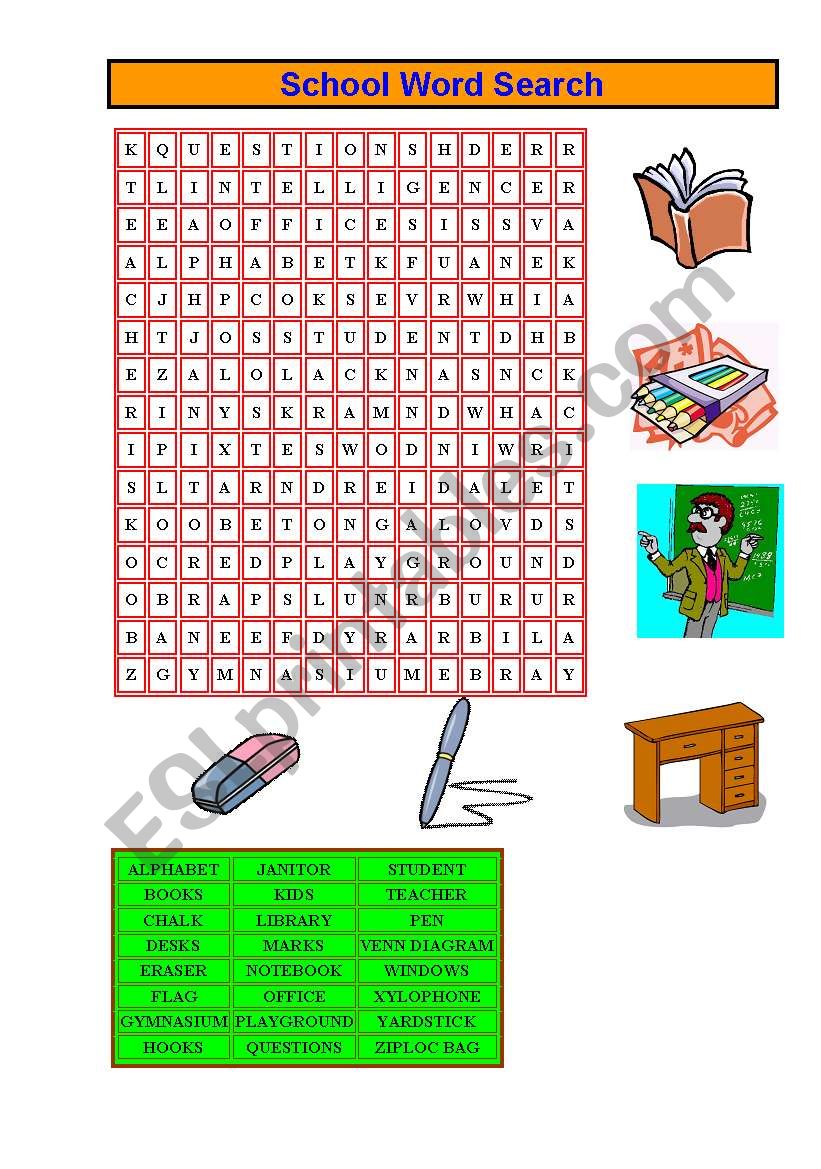 school word search worksheet