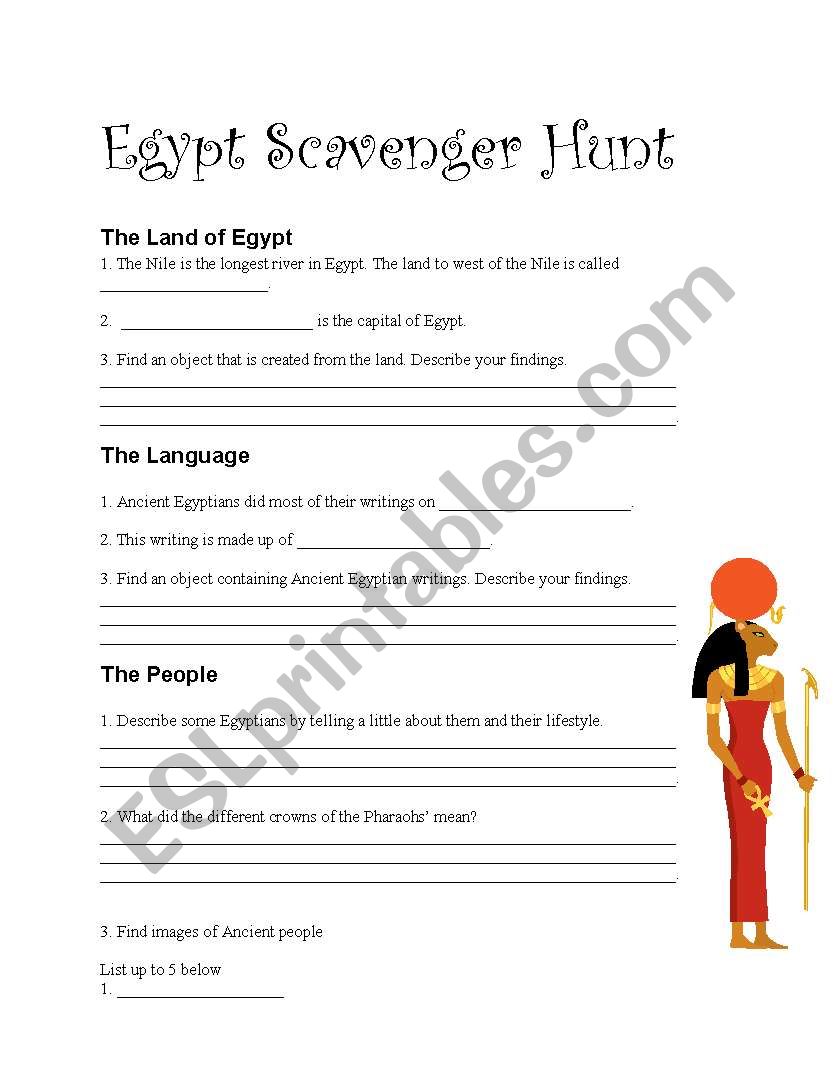 Egypt Scavenger Hunt worksheet