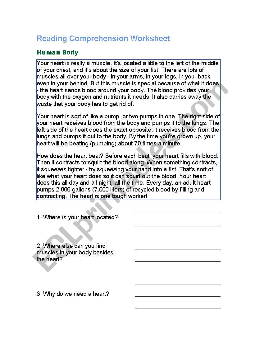 Reading about Health worksheet