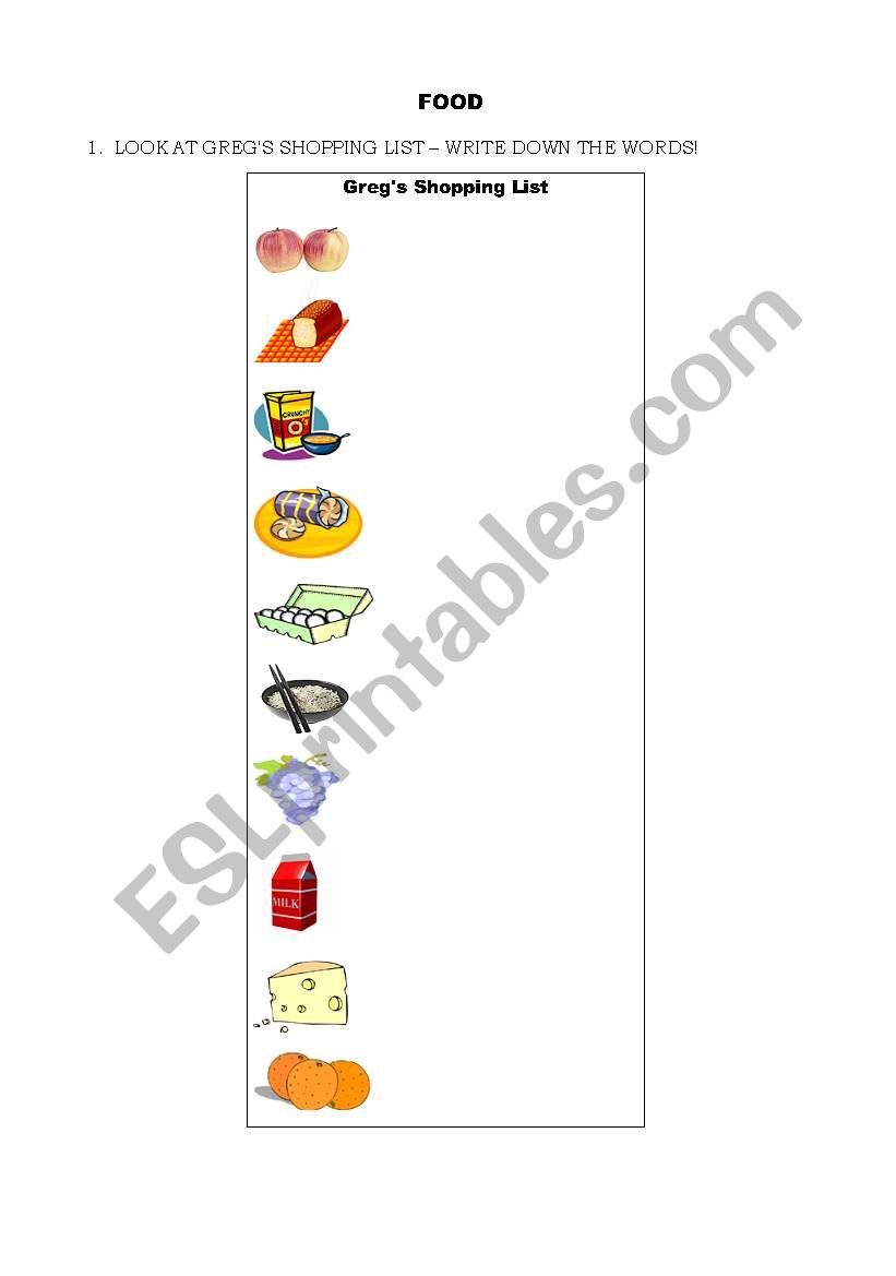 FOOD (YOUNGER STUDENTS) worksheet