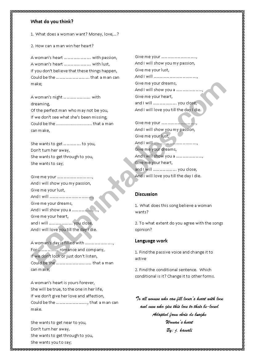 Chris De Burgh passive worksheet