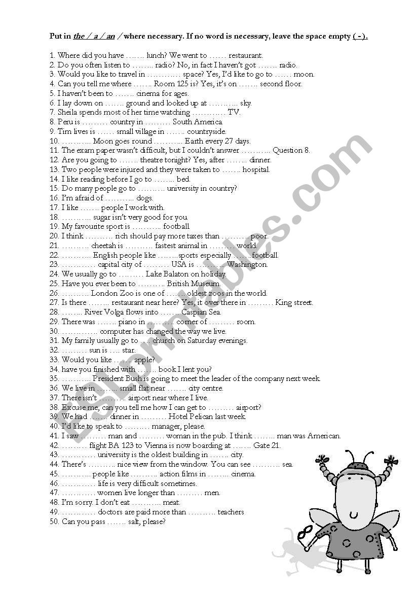 Articles worksheet