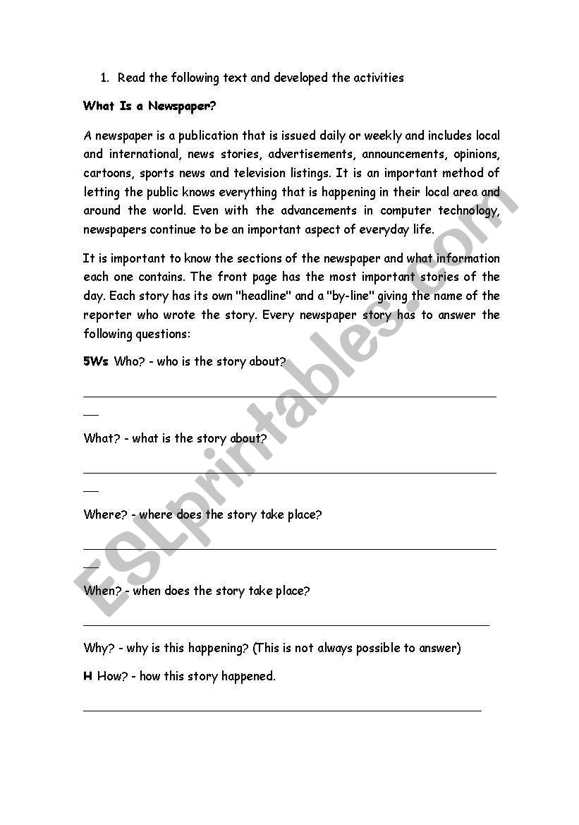 reading  worksheet