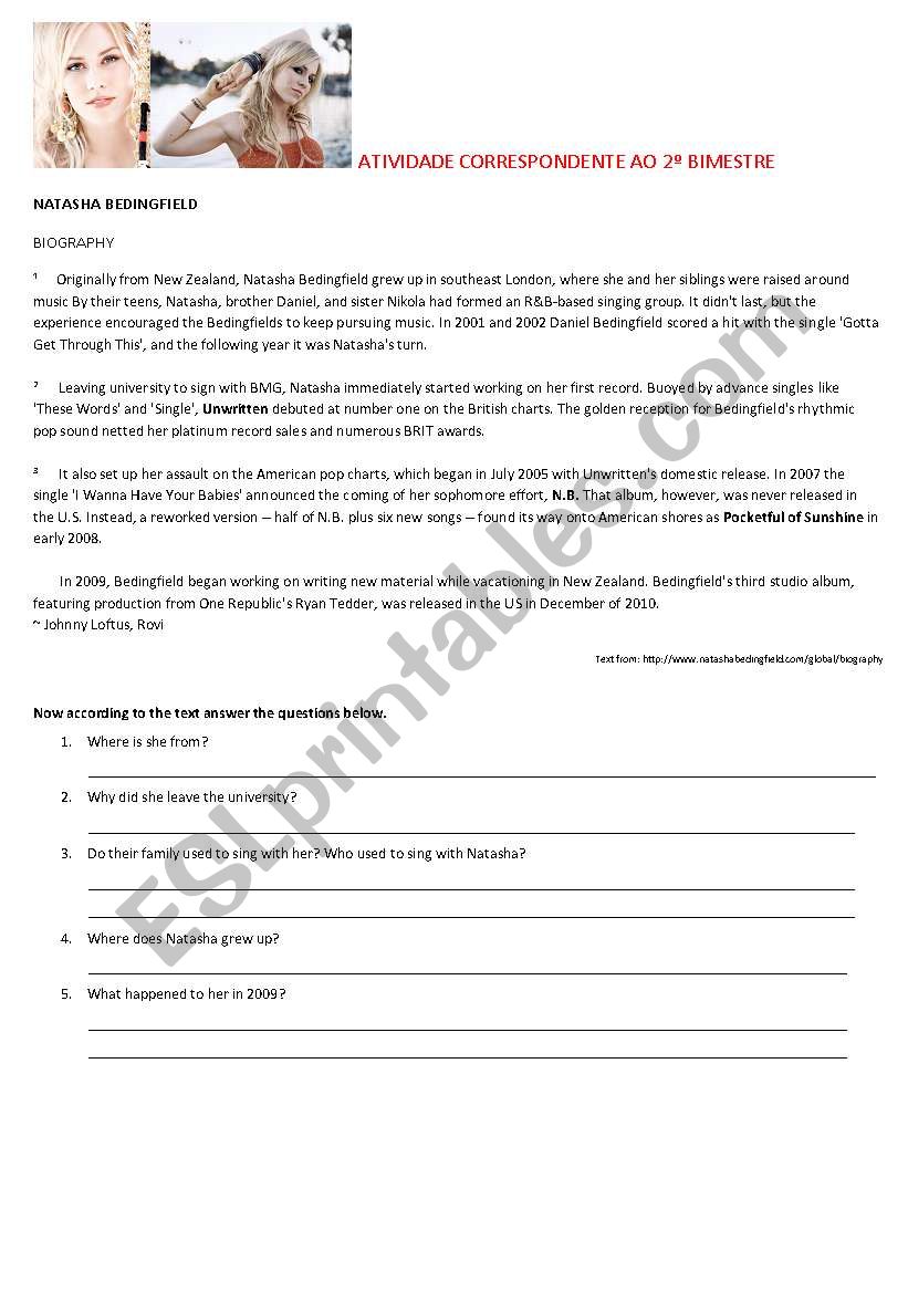 Text and comprehension worksheet