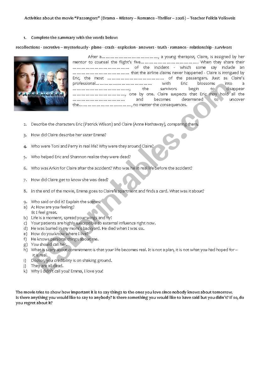 Passengers - Movie Activity worksheet