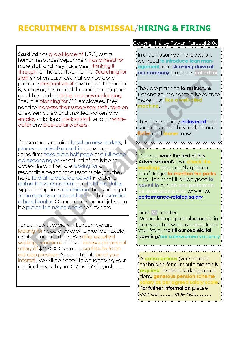 RECRUITMENT  &  DISSMISAL worksheet