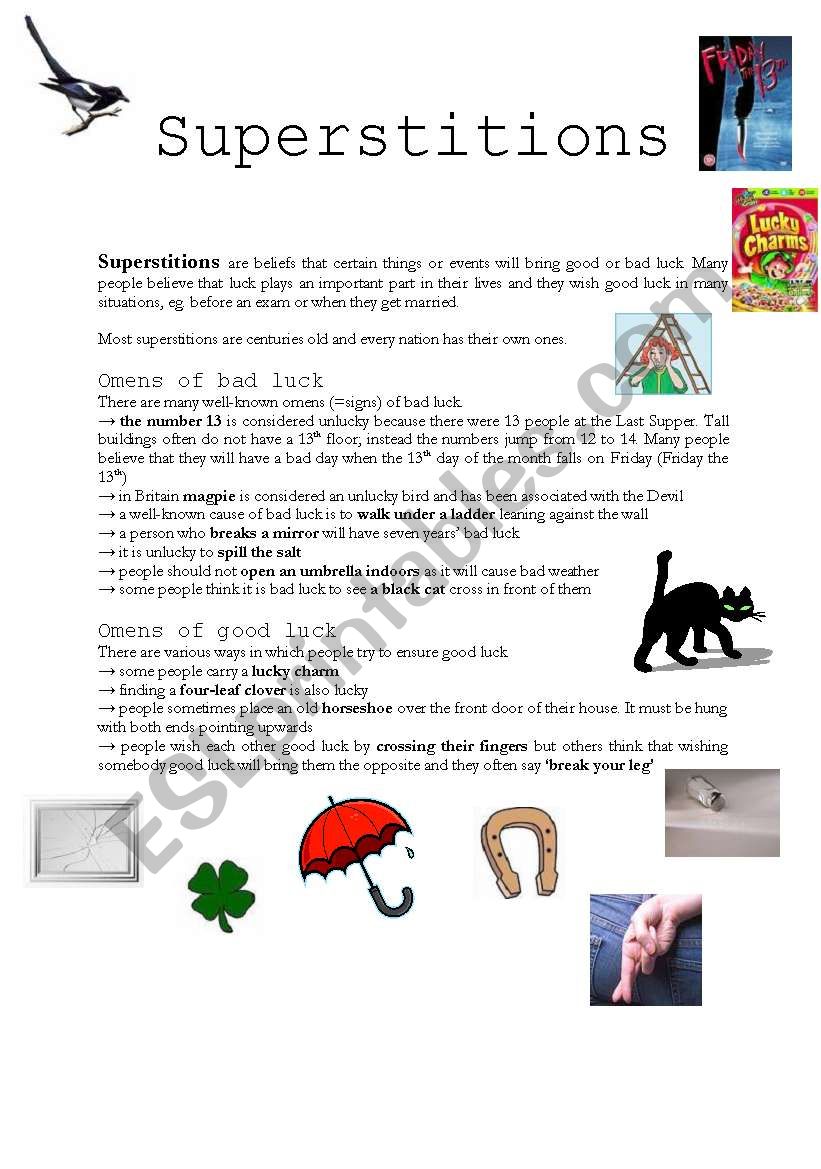 Superstitions worksheet