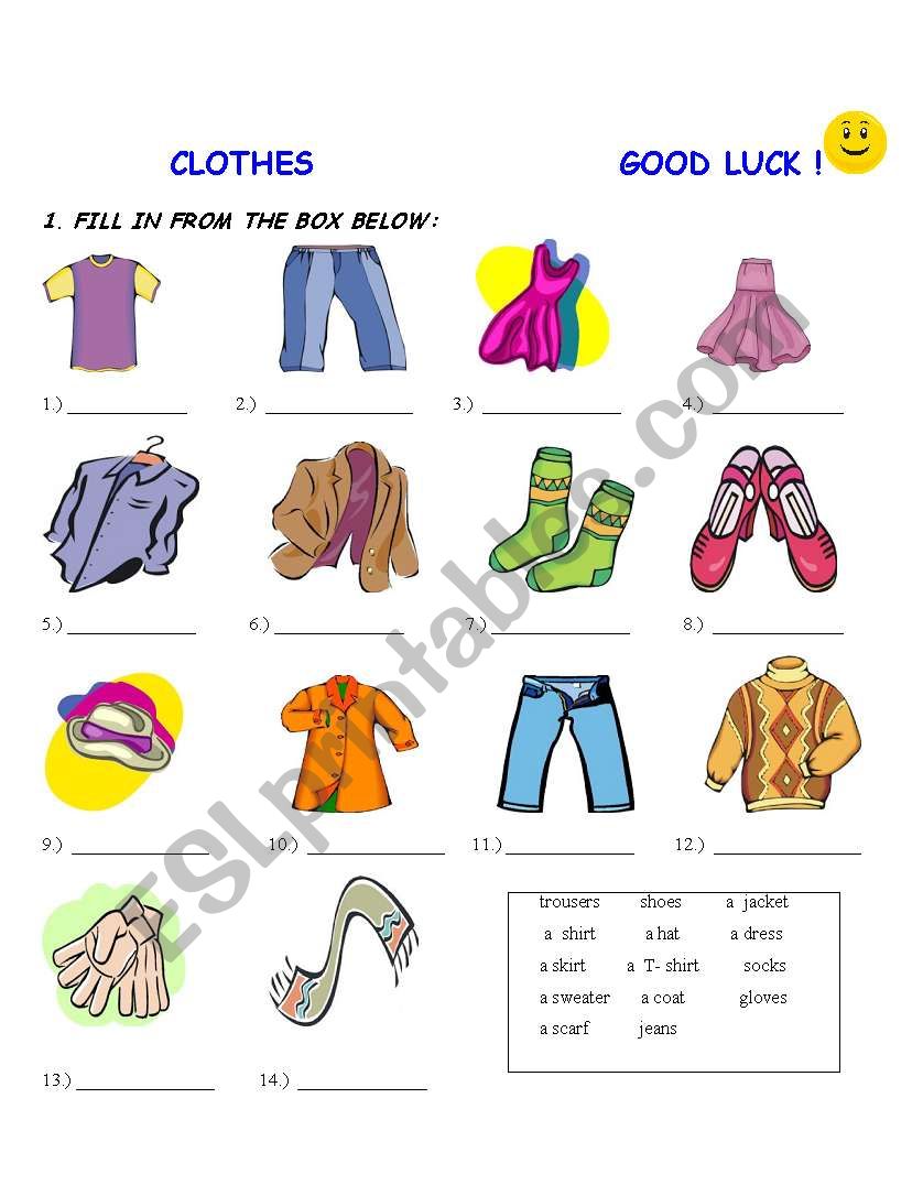 CLOTHES worksheet