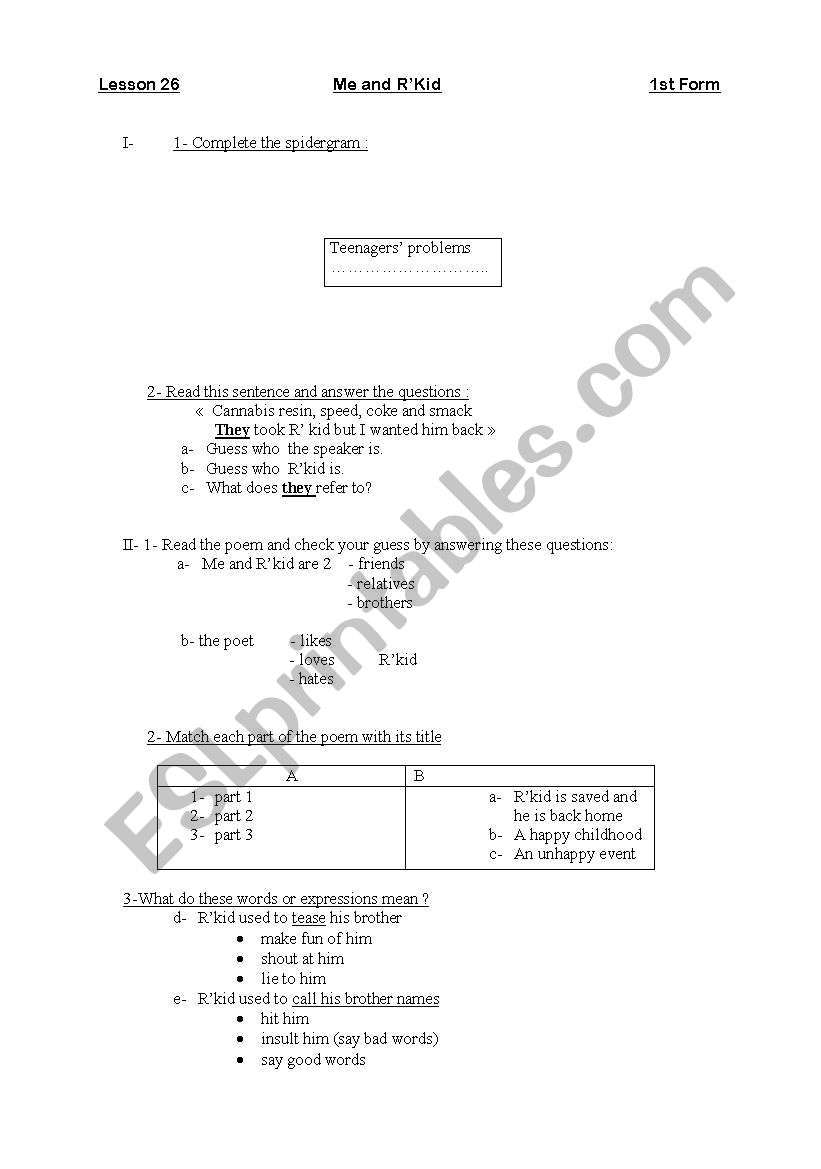 1 St Level Tunisian Pupils Me And R Kid Esl Worksheet By Khamous