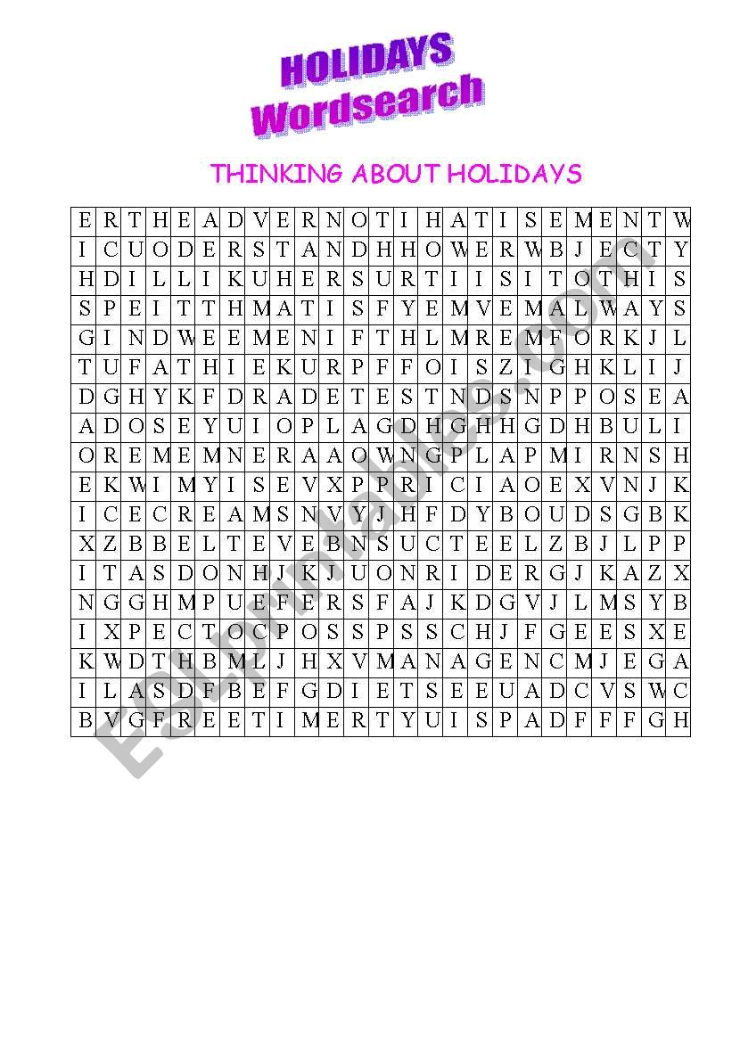 HOLIDAYS WORDSEARCH worksheet