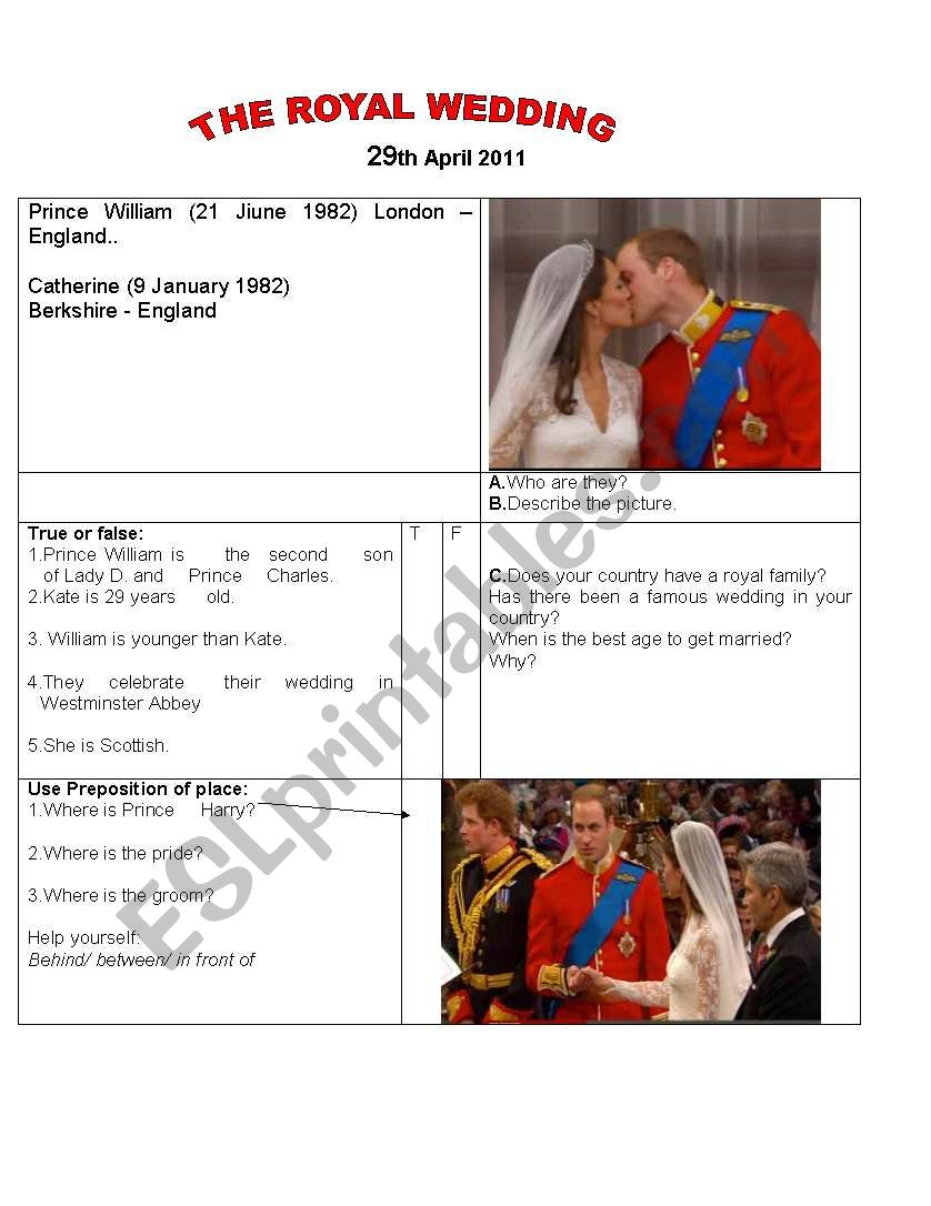 The royal wedding!! worksheet