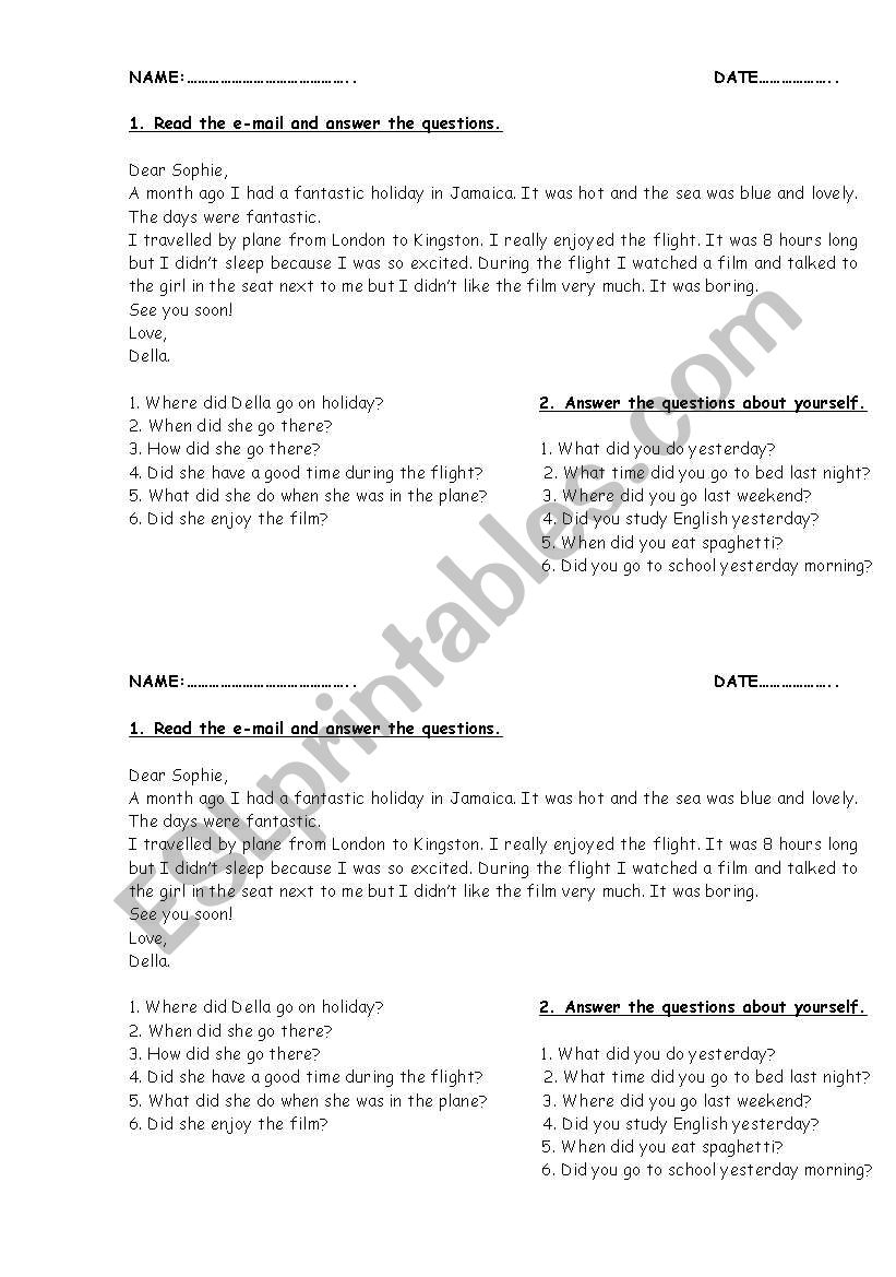 SIMPLE PAST worksheet