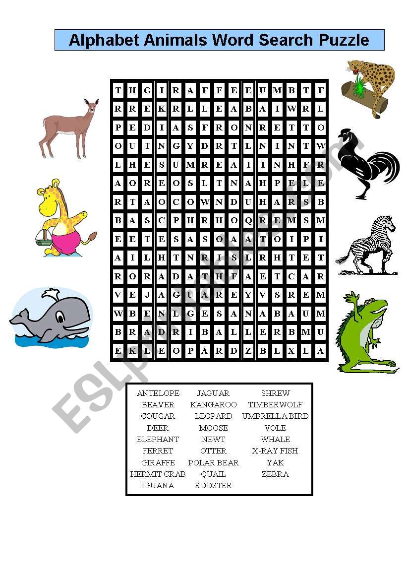 animals word search worksheet