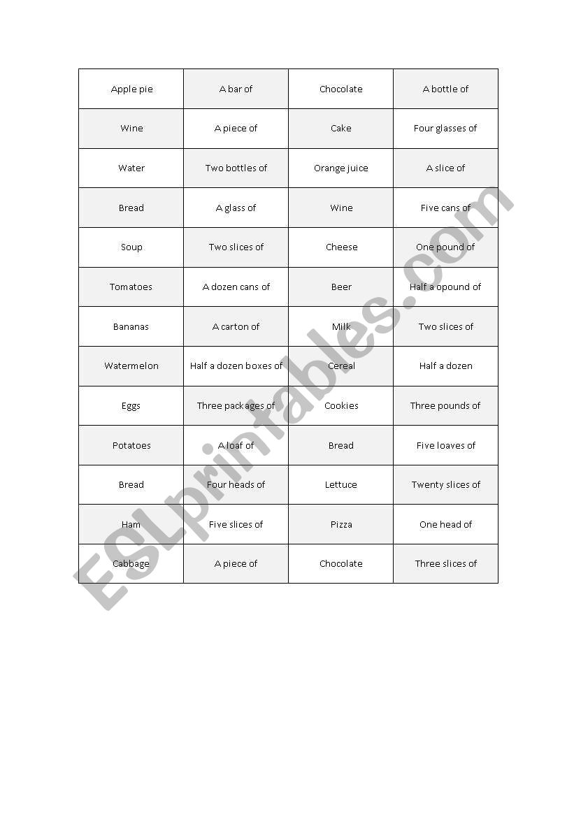 Domino - Food quantities and containers