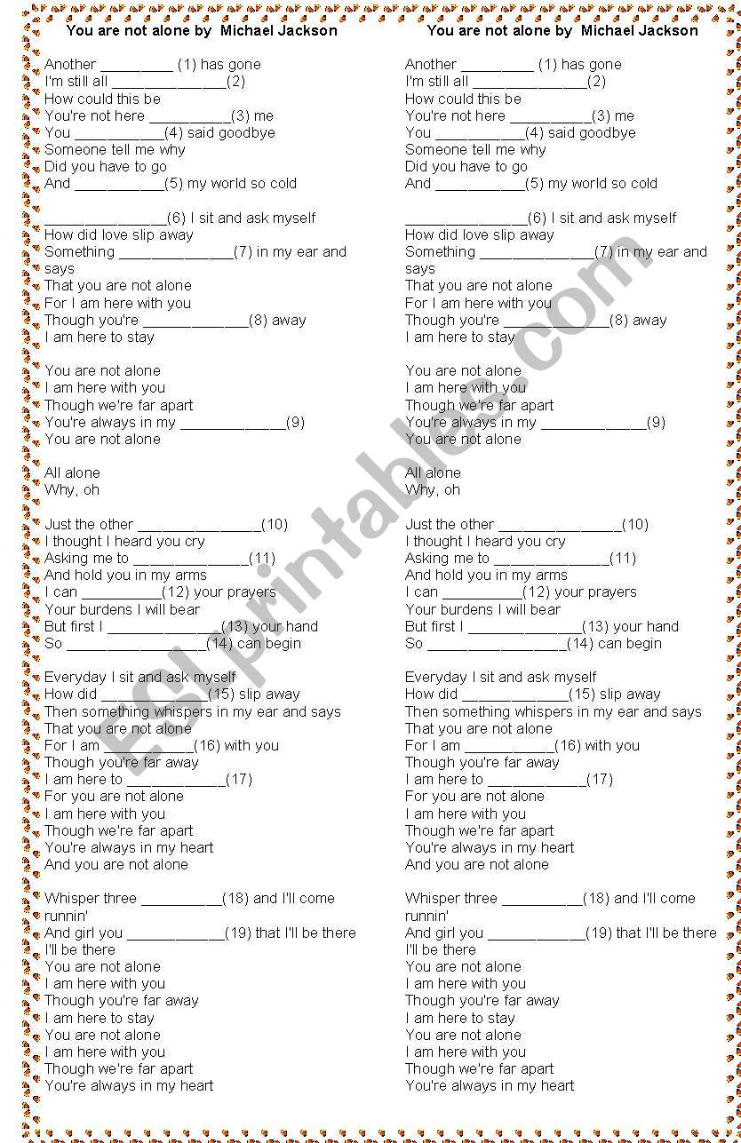 You are not alone worksheet