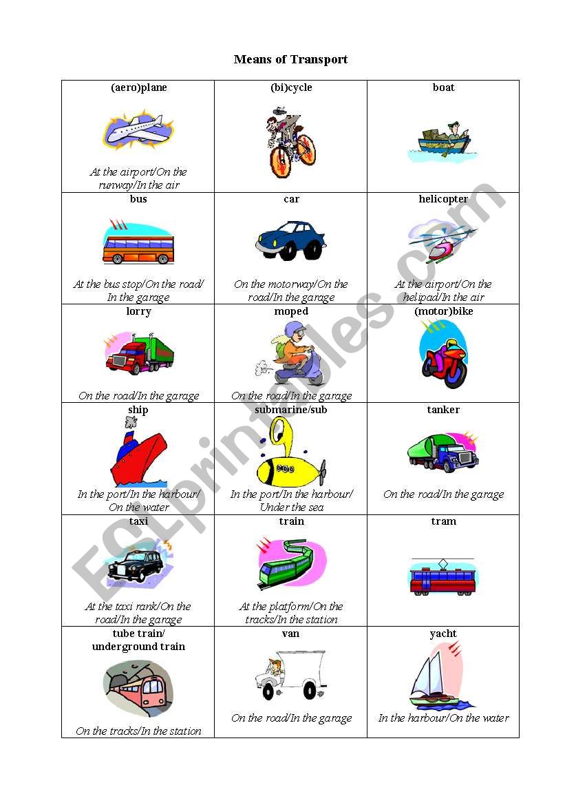 Means of Transport worksheet