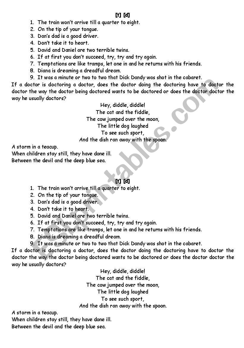 Phonetics T D worksheet