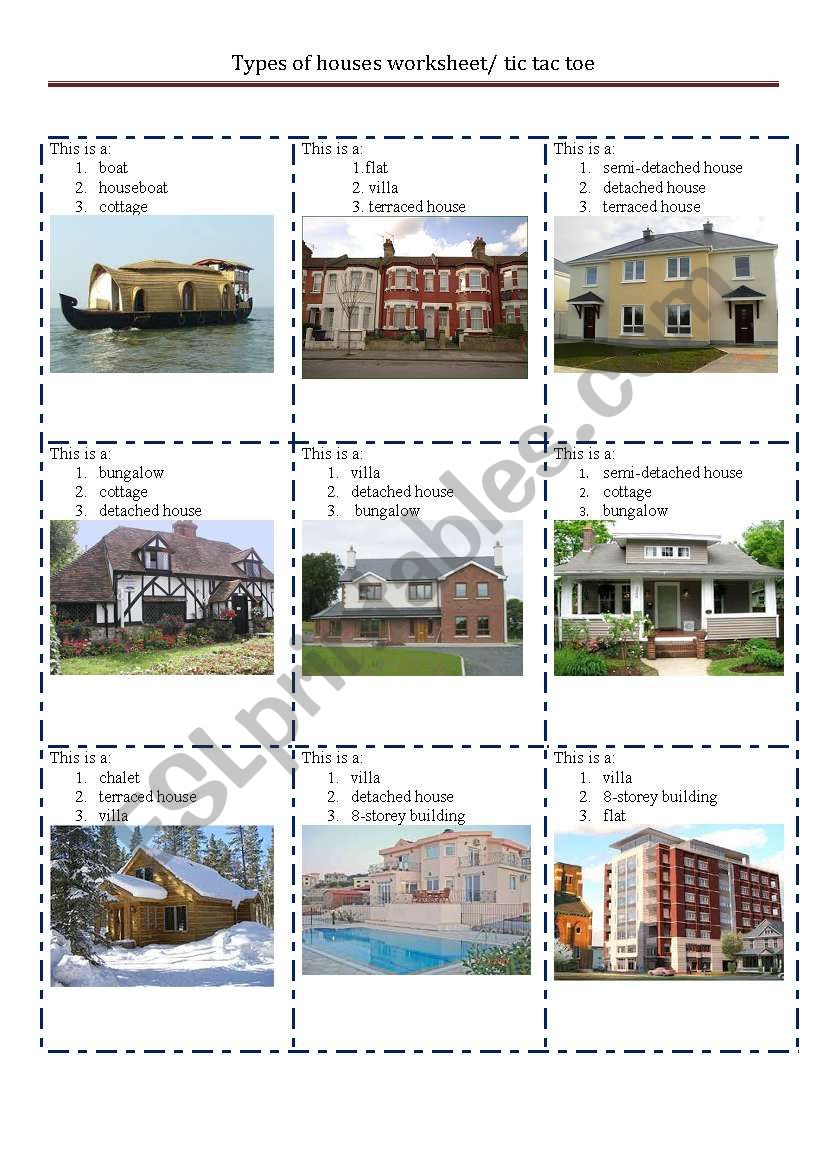 types of houses worksheet worksheet