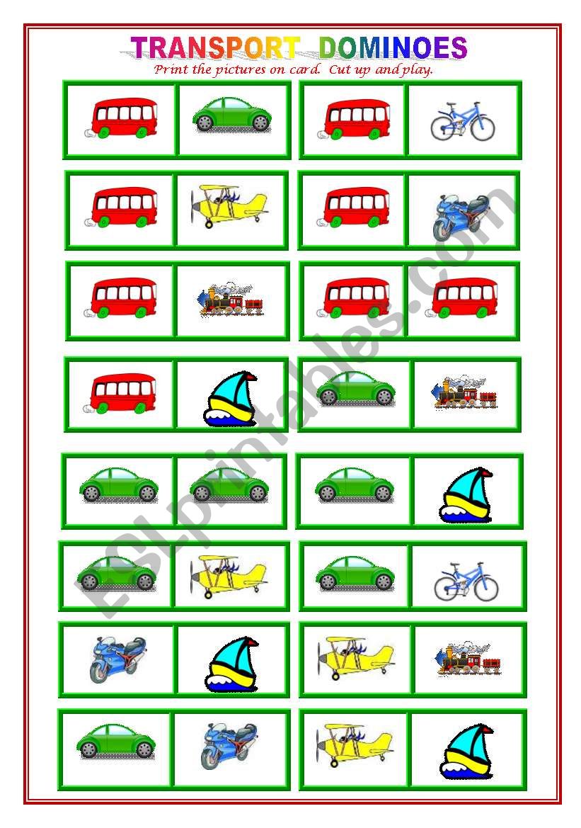 TRANSPORT Dominoes worksheet