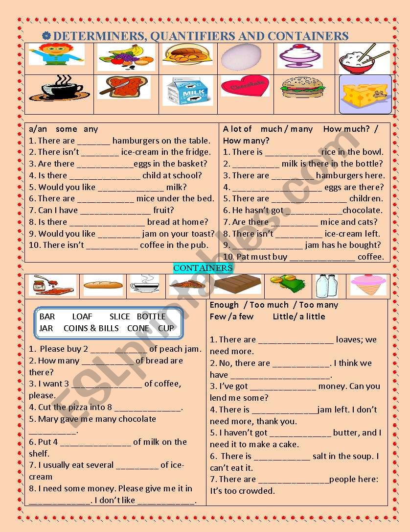 DETERMINERS, QUANTIFIERS & CONTAINERS