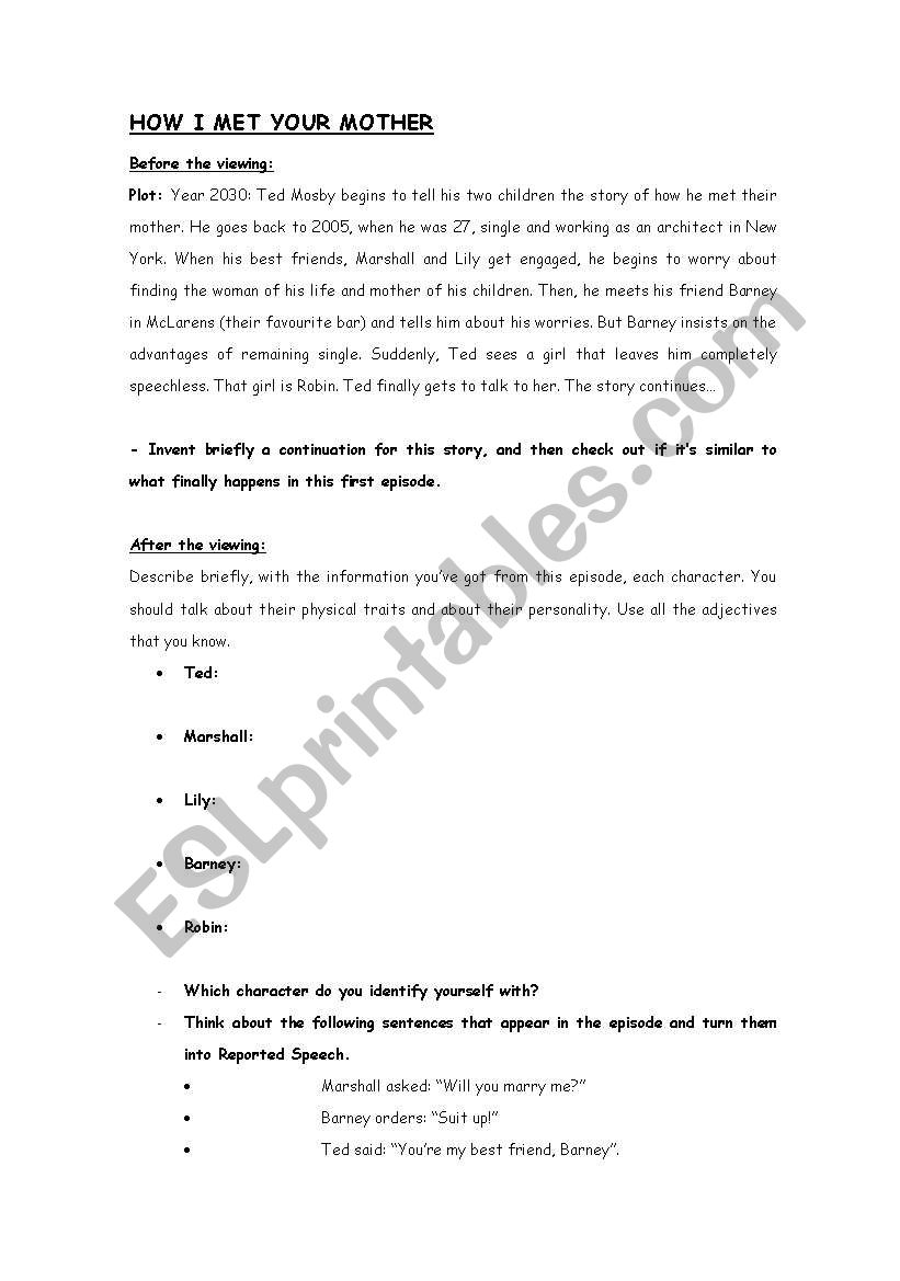 How I Met Your Mother worksheet