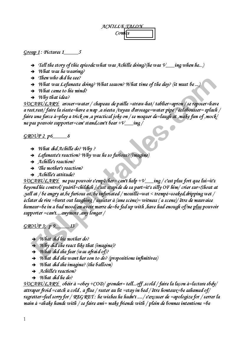 achille talon worksheet