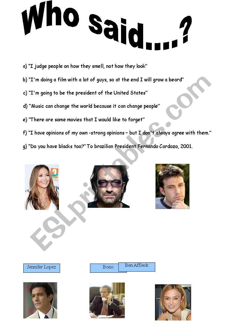 Reported Speech worksheet