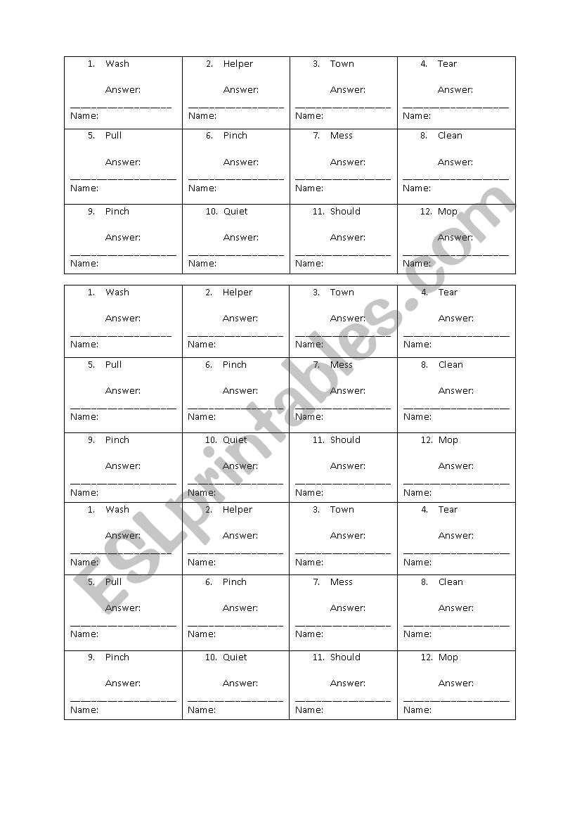 binggo sheet  worksheet