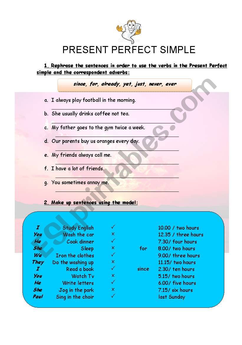 Present perfect exercises worksheet