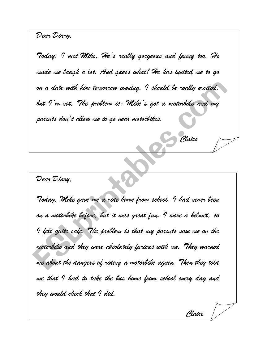 ClaireÂ´s diary worksheet