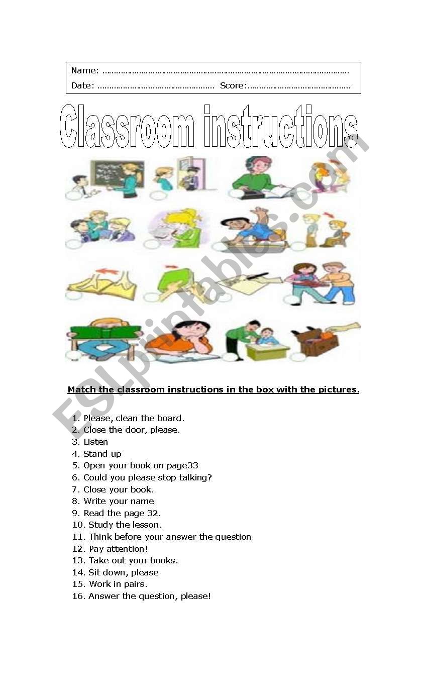 classroom instructions worksheet