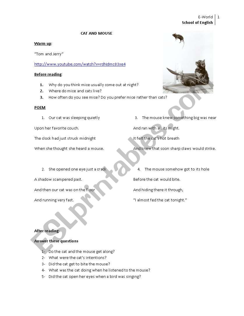 Cat And Mouse worksheet