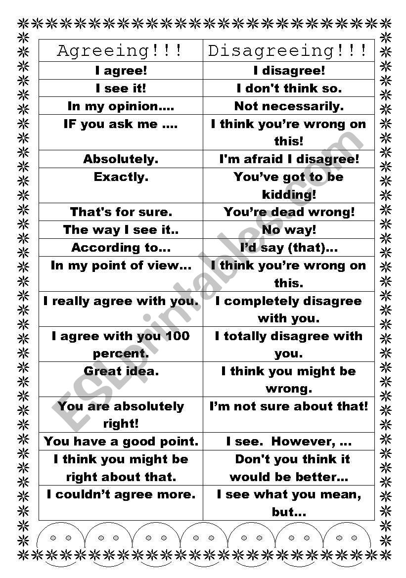 Agreeing & Disagreeing worksheet