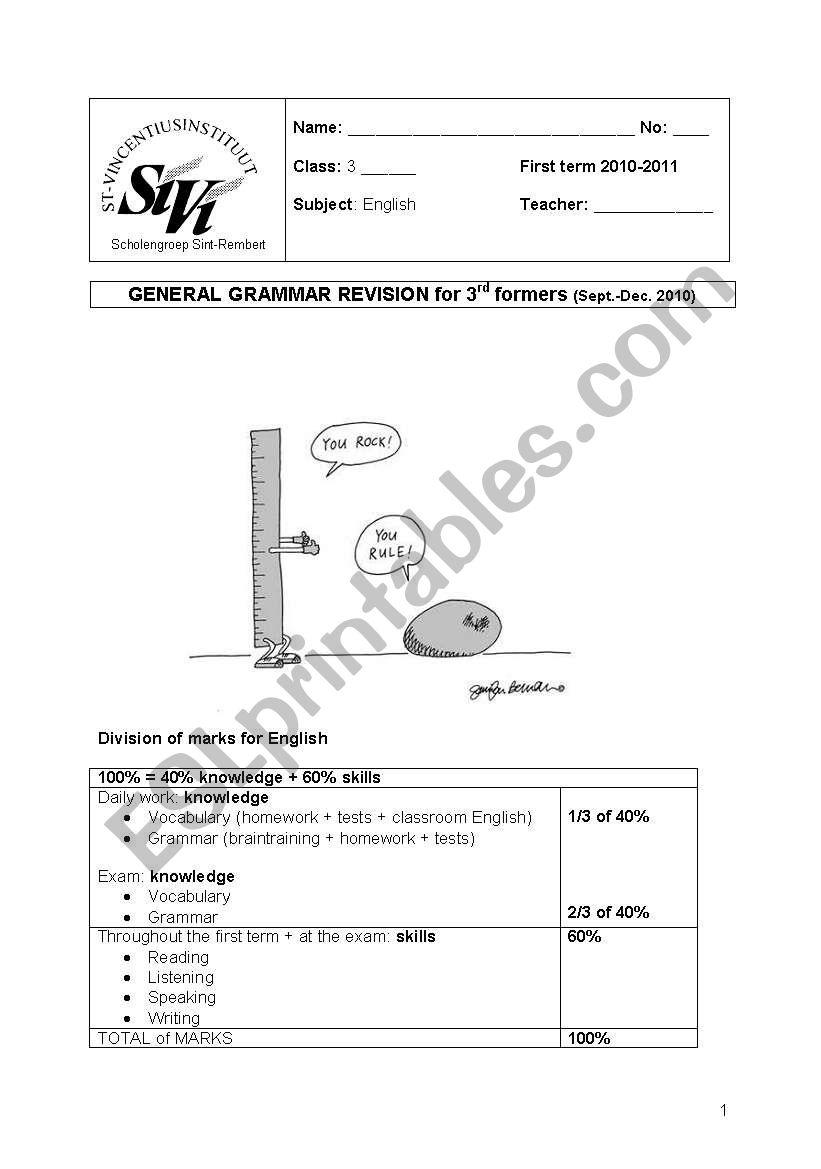 3rd year revision worksheet