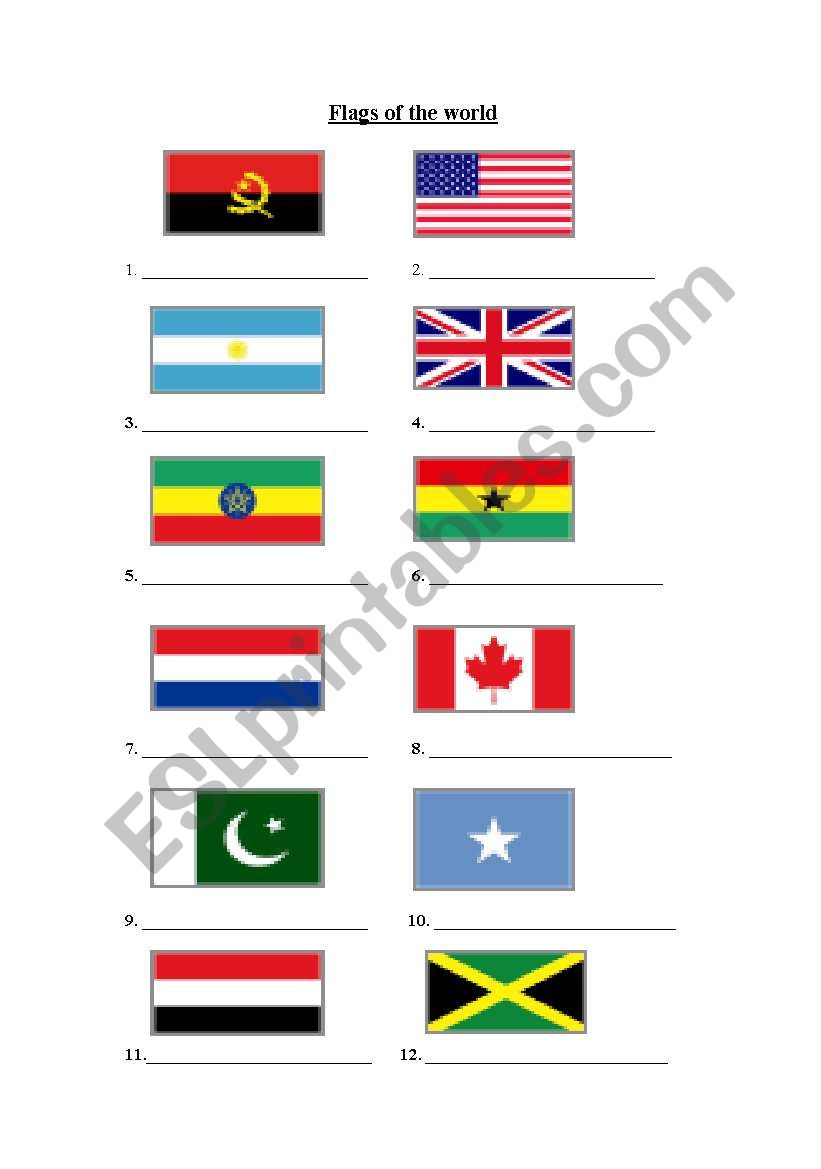 Flags of the world worksheet