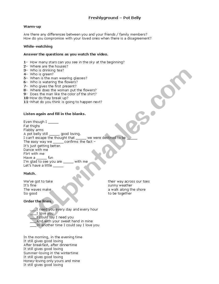 Freshlyground - Pot Belly worksheet