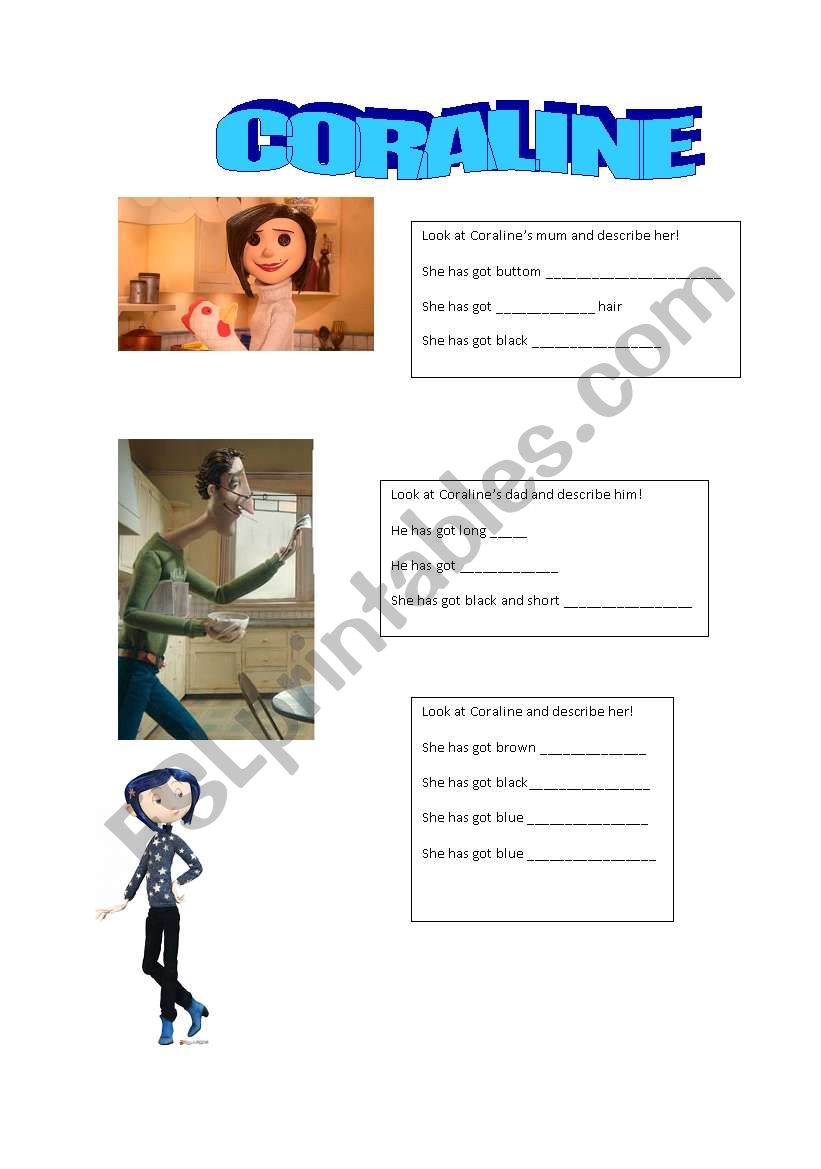 Coraline movie worksheet worksheet