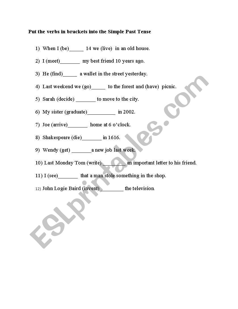 Past simple worksheet