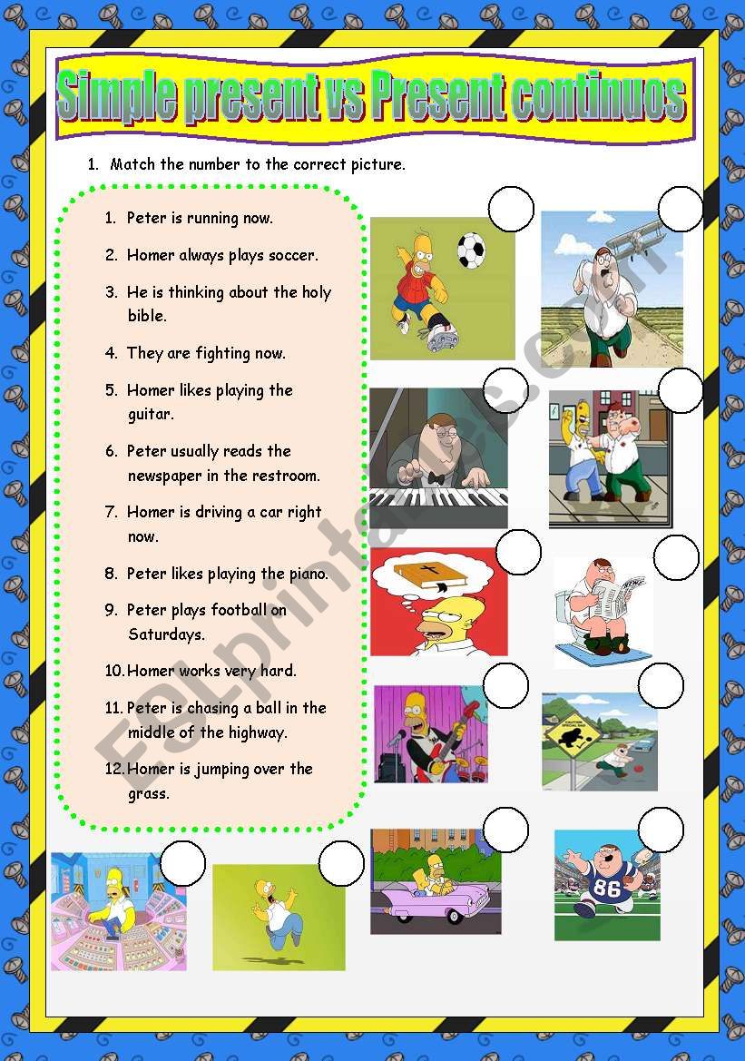 simple present vs present continuos. homer vs peter