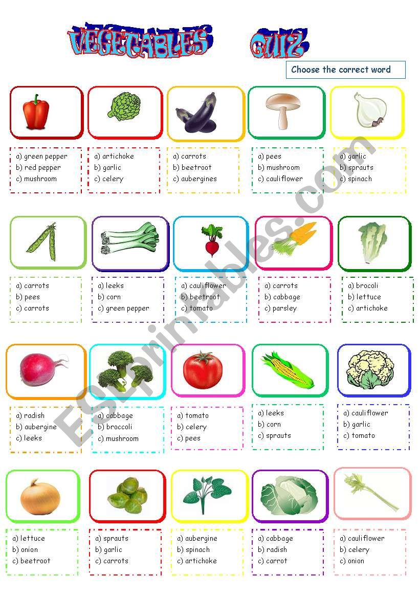 vegetable quiz worksheet