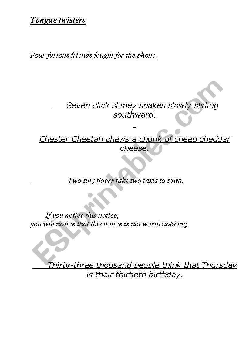 tongue twisters worksheet