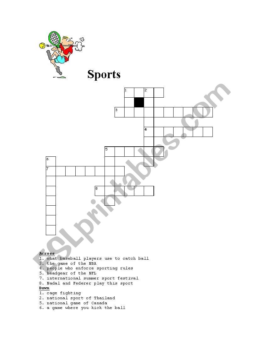 Sports crossword worksheet
