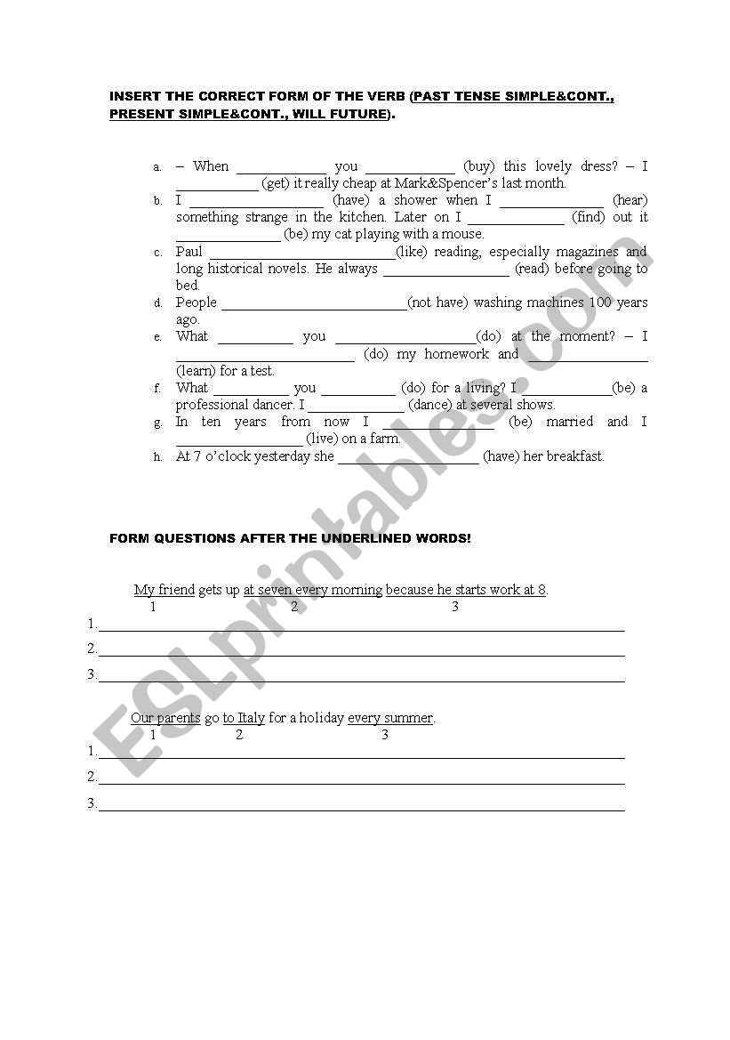 mixed tenses worksheet