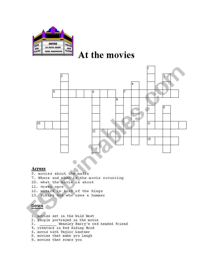 At the movies worksheet