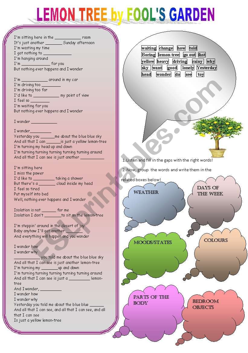 Lemon Tree song activity worksheet