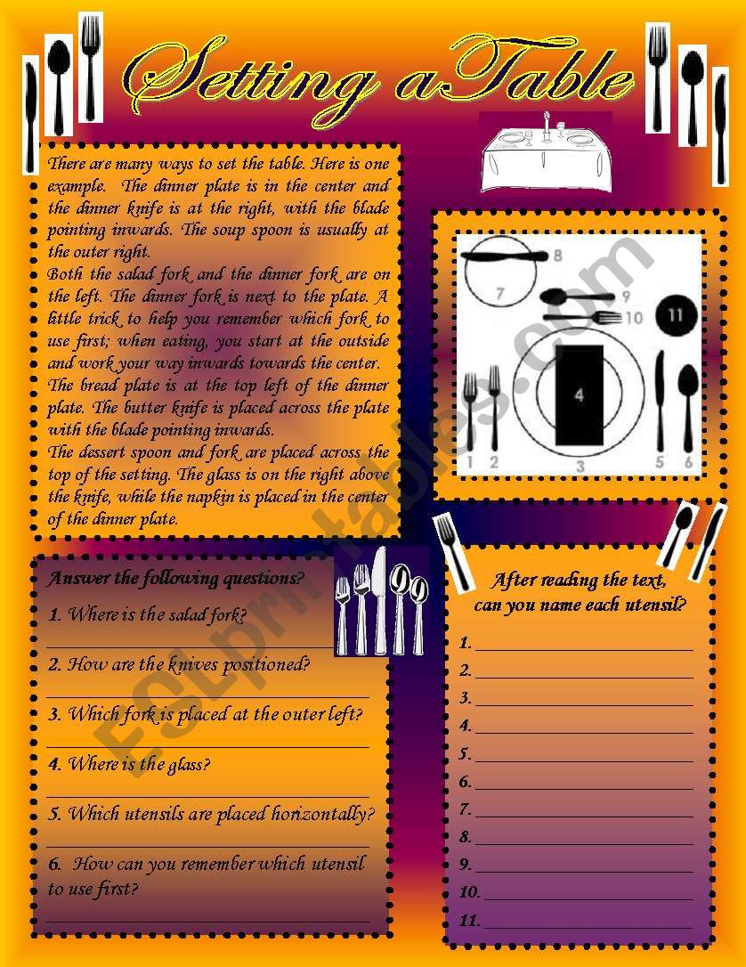 Setting a table - ESL worksheet by mchretien