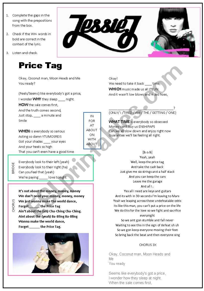 Jessie J - Price Tag worksheet