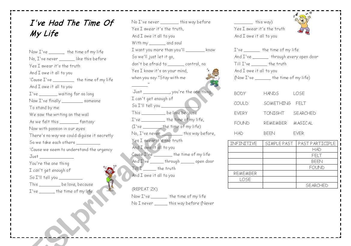 IÂ´ve had the time of my life worksheet