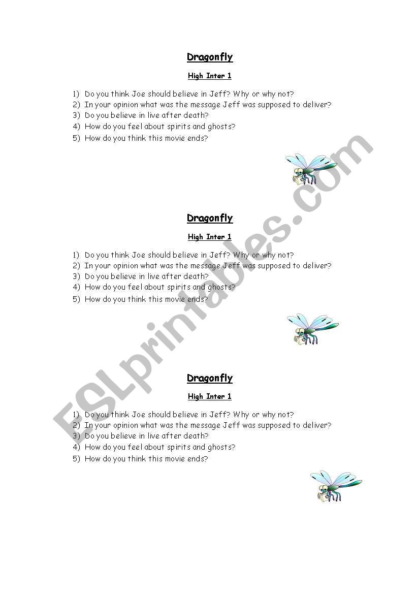 Movie Dragonfly worksheet