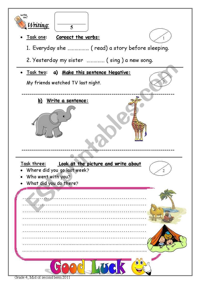 Writing Test worksheet